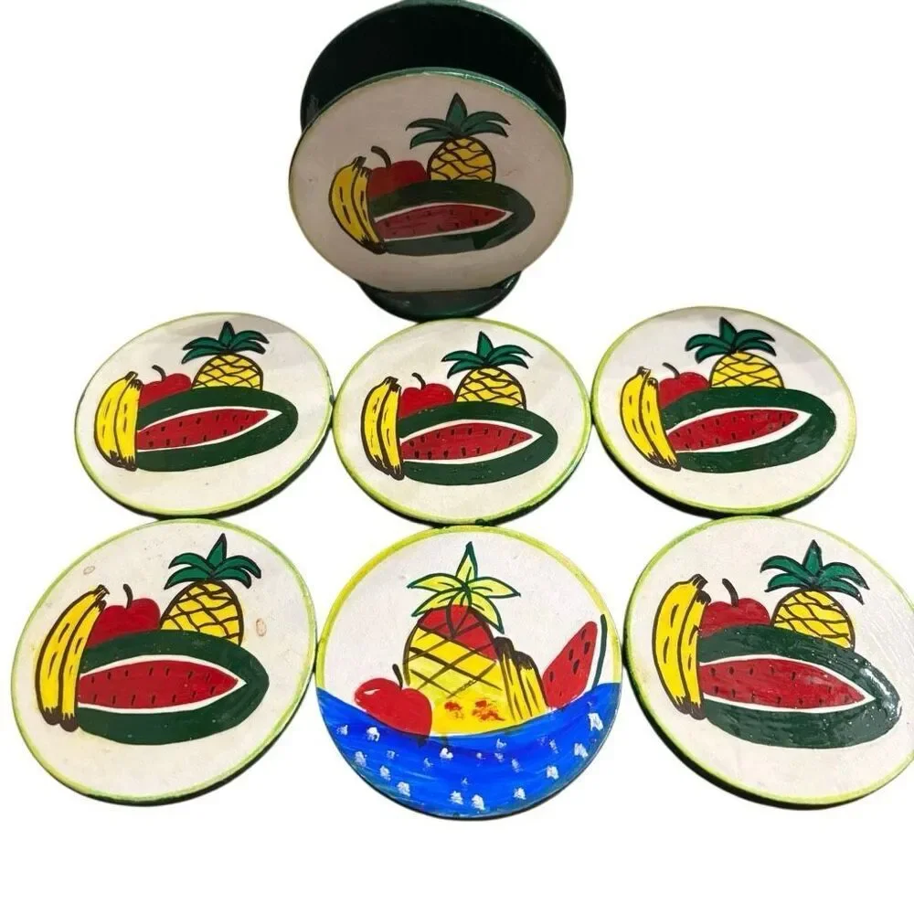 Vintage Hand Painted Wooden Coasters